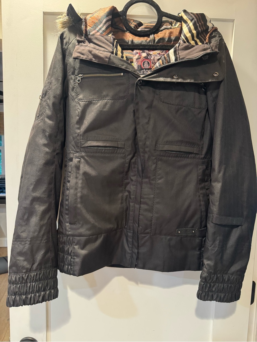 Burton DRYRIDE Women’s Snowboard Ski Jacket Size L Black Brown Hooded